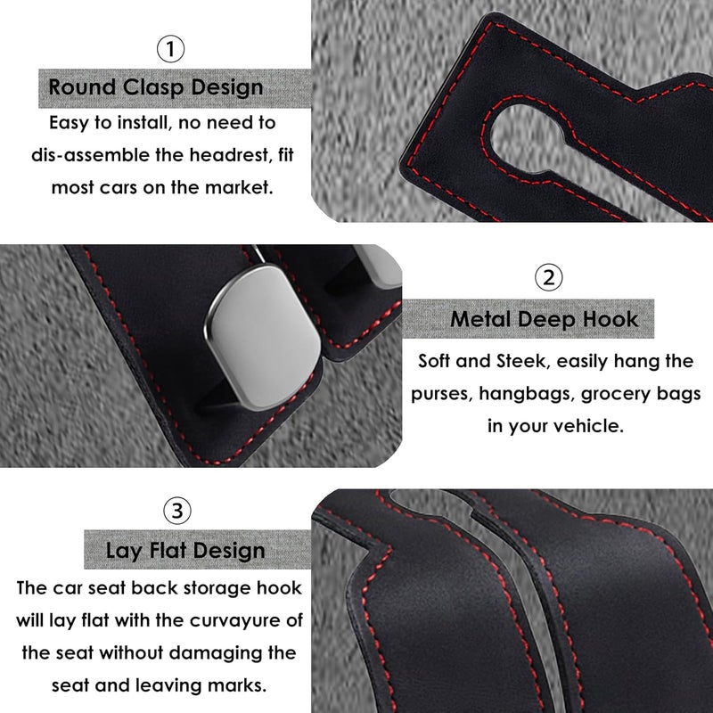 DYREOOE Purse Hook for Car, Universal Thickened Leather Sturdy Metal Car Purse Hook - Double Car Hooks, Bag Hooks for Car (Black - 2 Pack) - Image 3